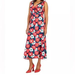 Sam Edelman Women's Poppy Floral V-Neck Poly A-Line Dress Coral Sz 2 NWT